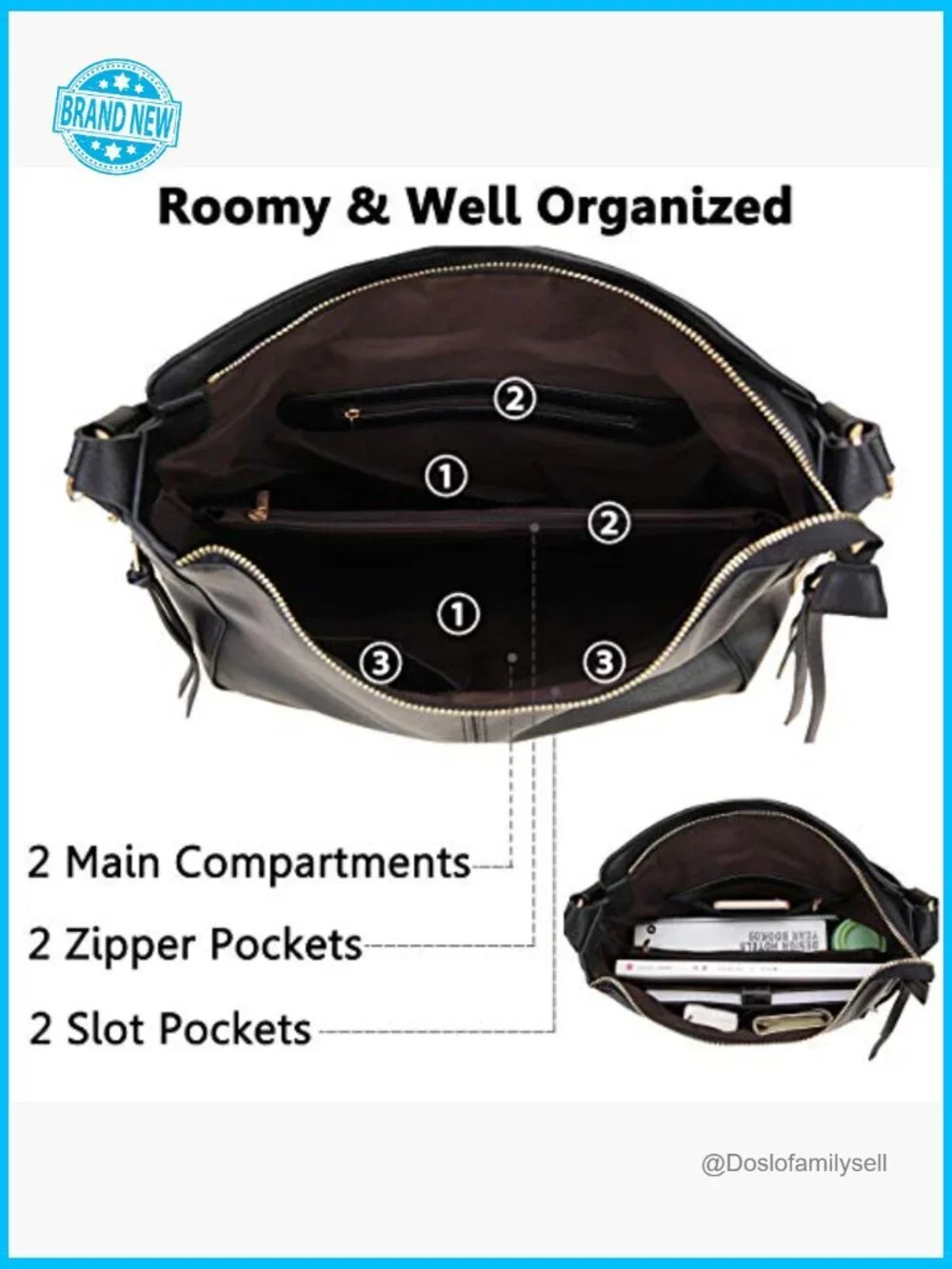 Faux Leather Hobo Bag Medium Shoulder Tote with Side Pockets Work Travel